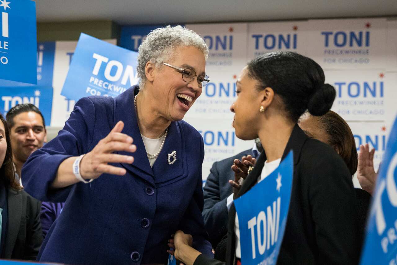 Chicago mayoral candidate Toni Preckwinkle greets supporters