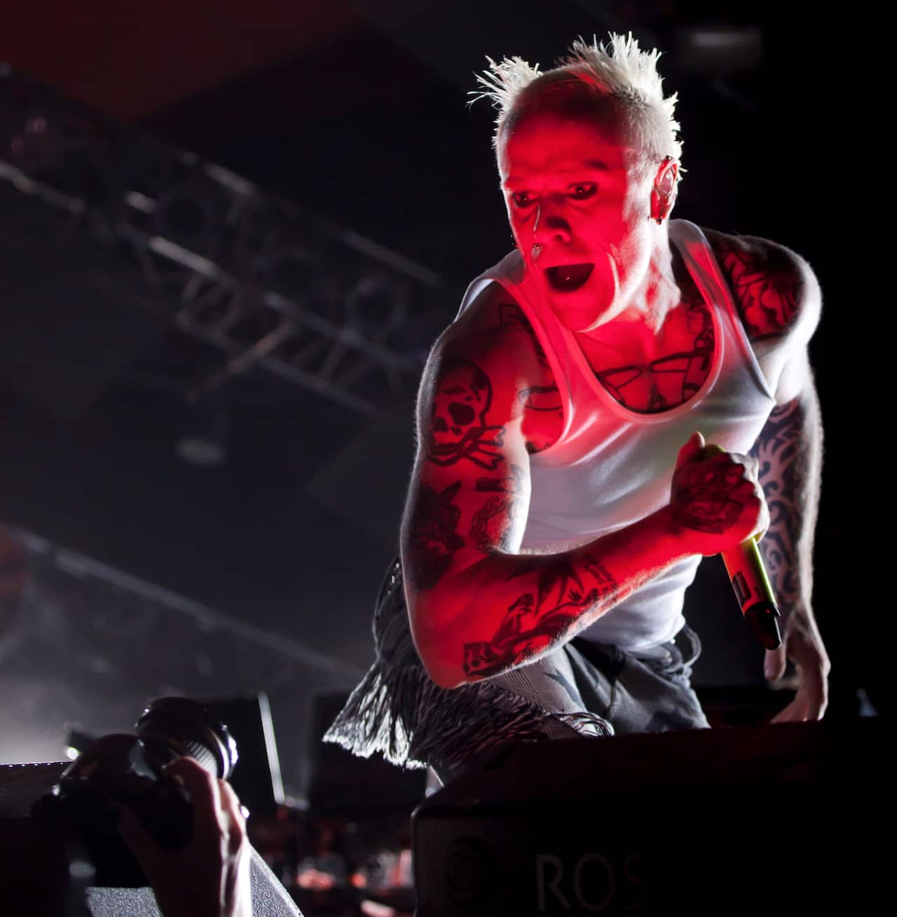 Vocalist, Keith Flint of British band The Prodigy performs on stage at the Roskilde Festival west of Copenhagen, Denmark.
