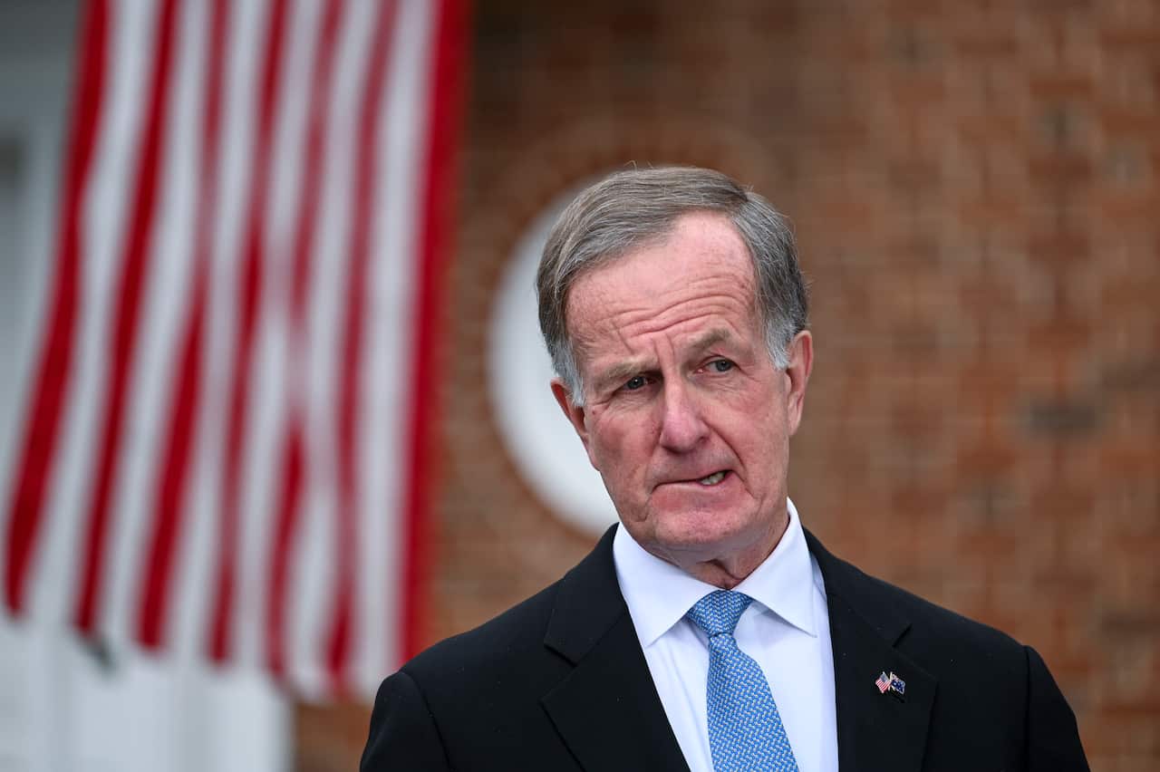 Incoming United States' Ambassador to Australia, Arthur B. Culvahouse speaks to the media during his first press conference outside his residence at the US Embassy in Canberra, Wednesday, March 13, 2019. (AAP Image/Lukas Coch) NO ARCHIVING