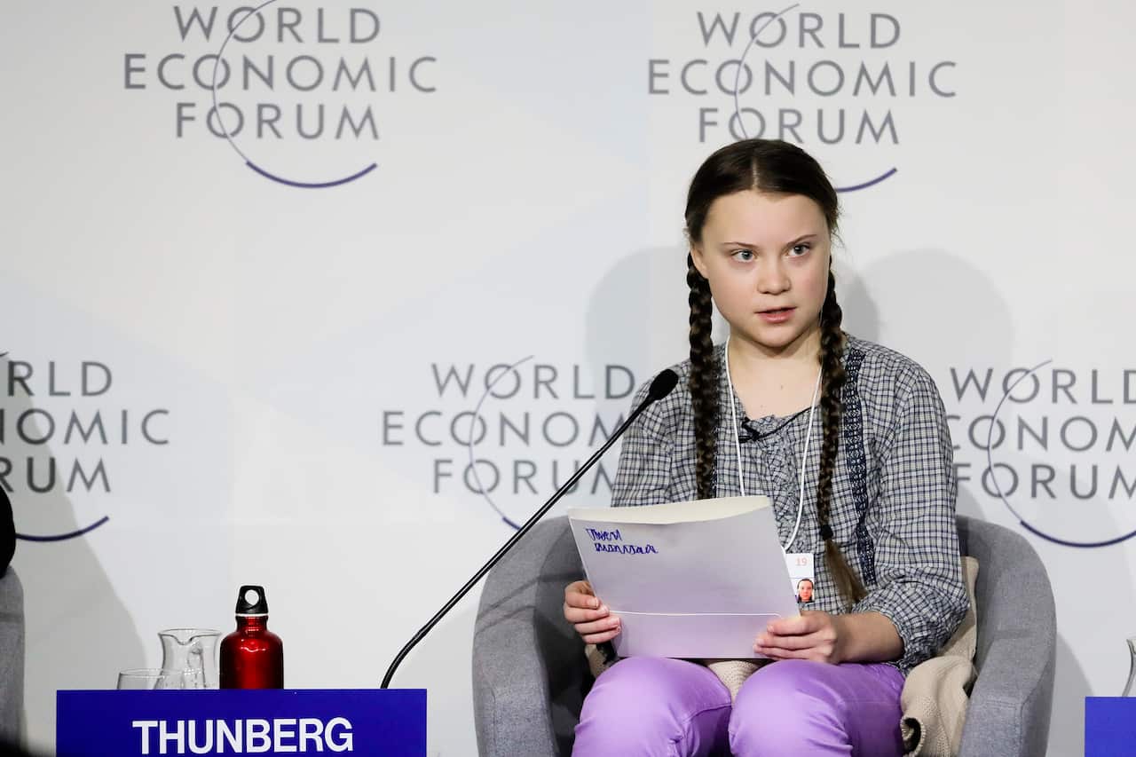 In 2019, climate activist Greta Thunberg delivered a speech during a session of the World Economic Forum Summit in Davos, Switzerland.
