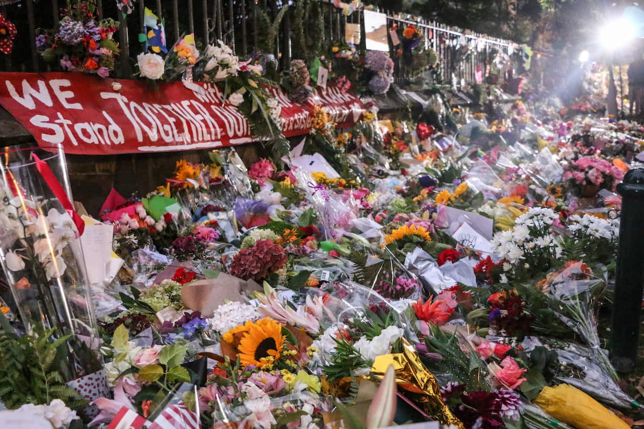 Flowers seen to respect to the victims of the Christchurch mosques shooting, New Zealand.