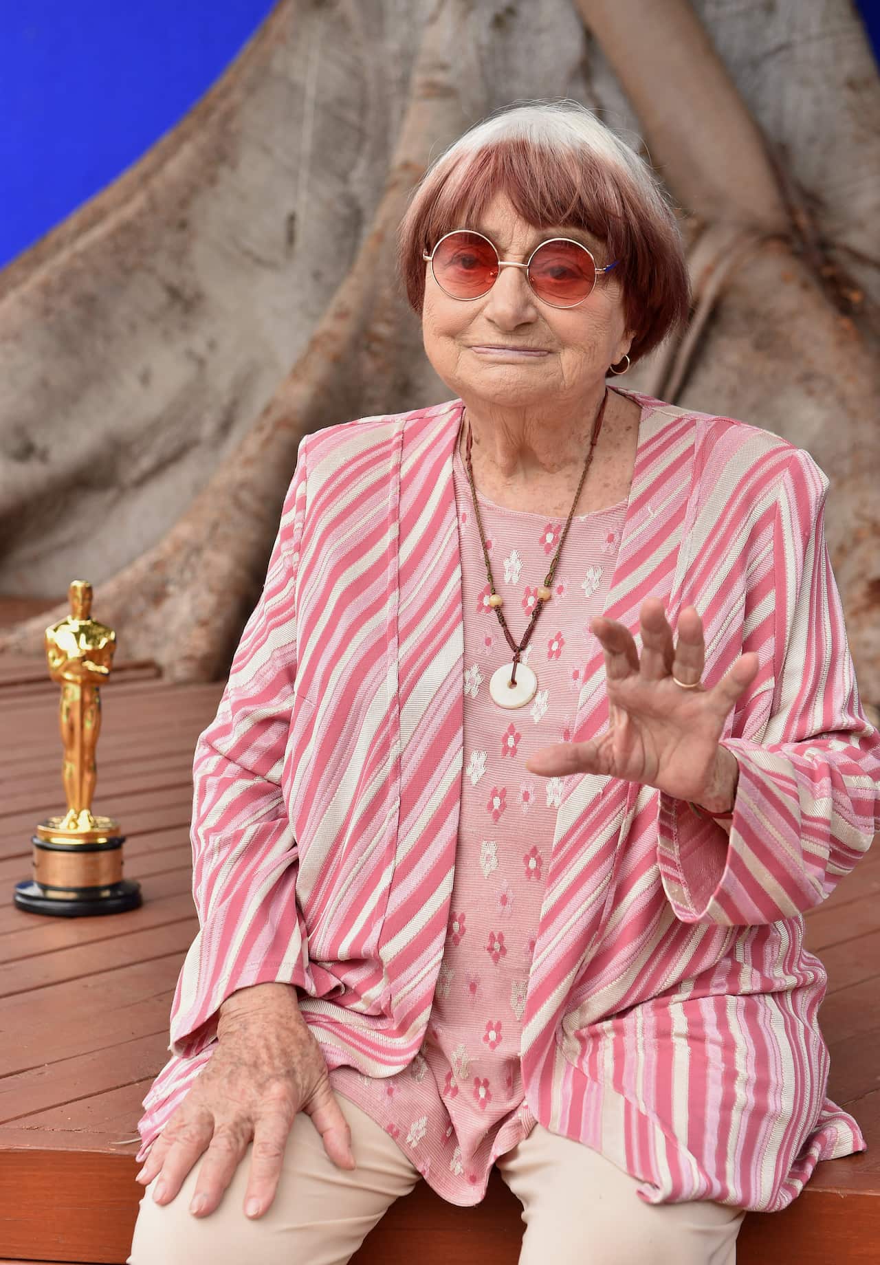 Agnes Varda attends a brunch celebrating her honorary Oscar given by the Academy of Motion Picture Arts and Sciences at the French Residence.