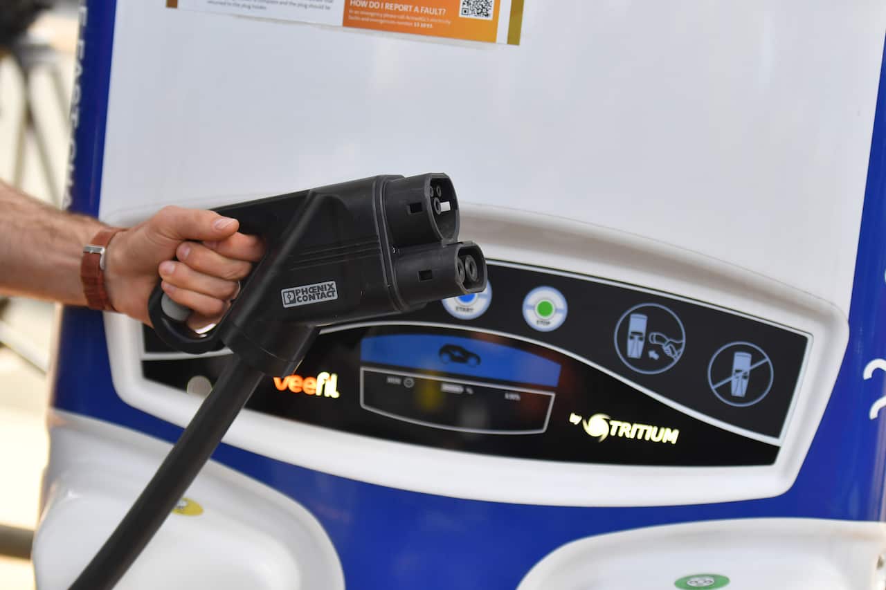 An electric car charging station.