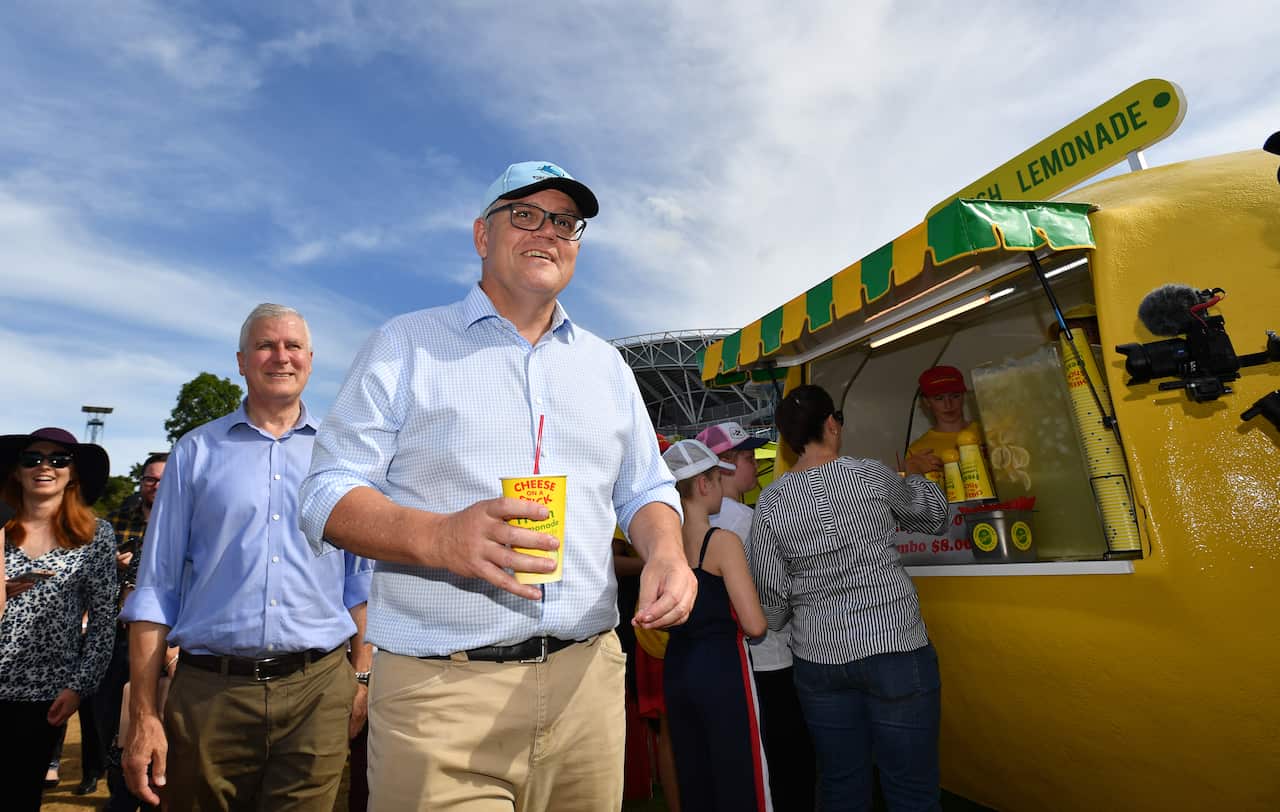Prime Minister Scott Morrison and Deputy Prime Minister Michael McCormack at the Royal Easter Show at the Olympic Park Showgrounds in Sydney, Sunday, April 21, 2019. (AAP Image/Mick Tsikas) NO ARCHIVING