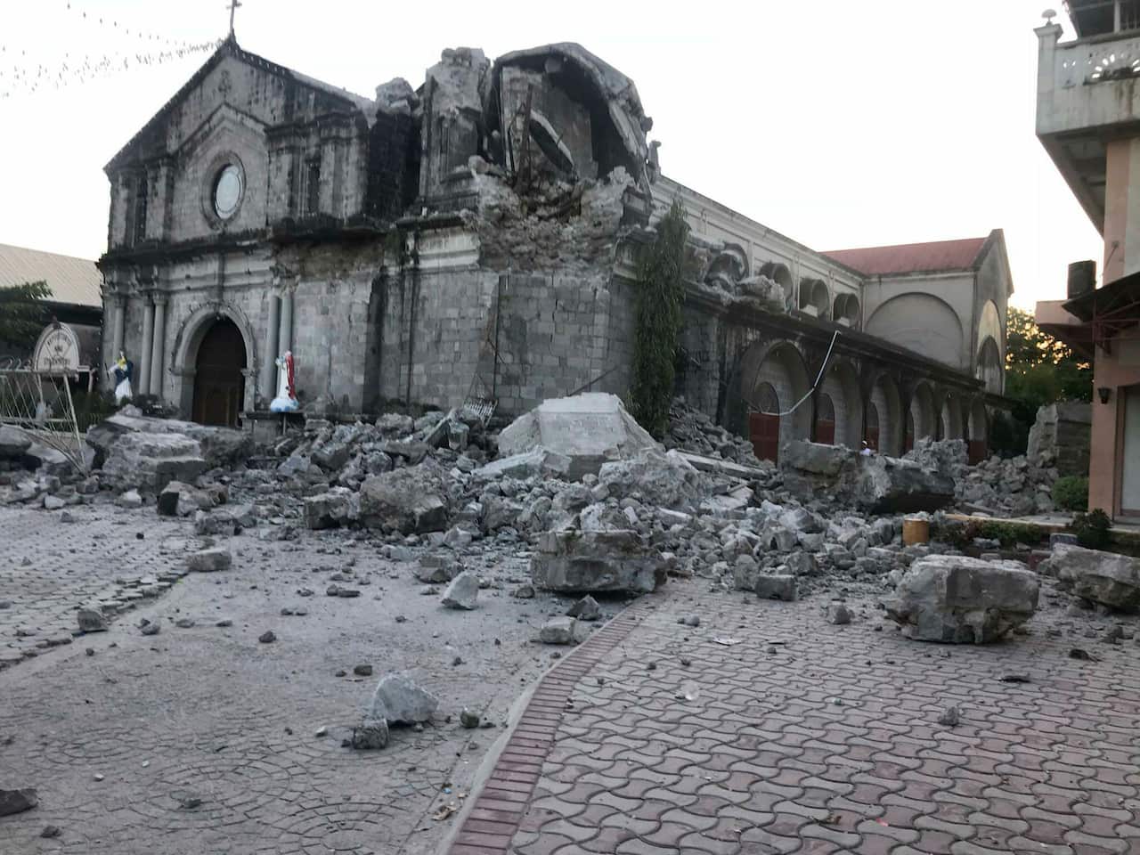 The St Catherine church is damaged after an earthquake struck Porac town.