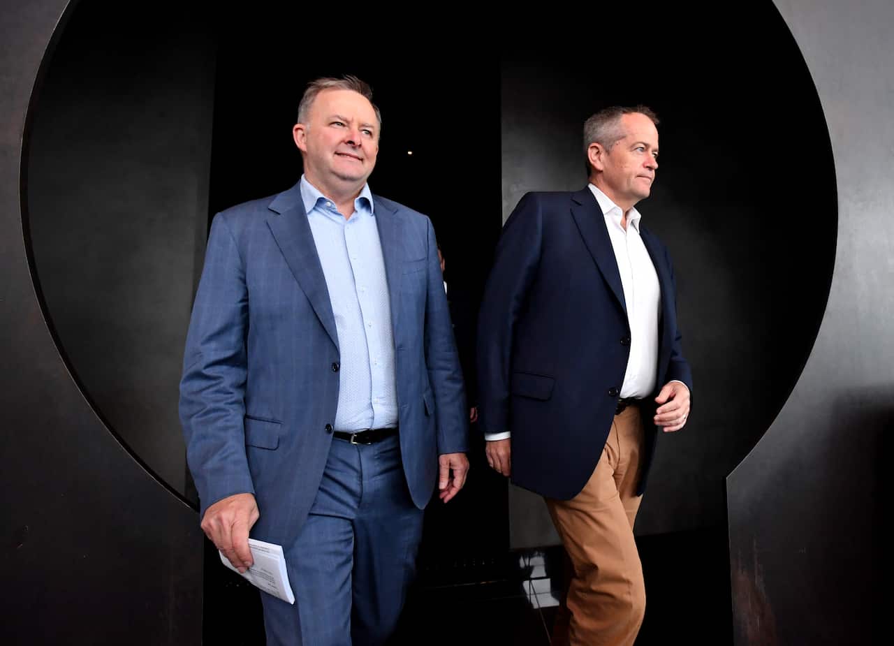 Grayndler MP Anthony Albanese alongside the outgoing Labor leader Bill Shorten.