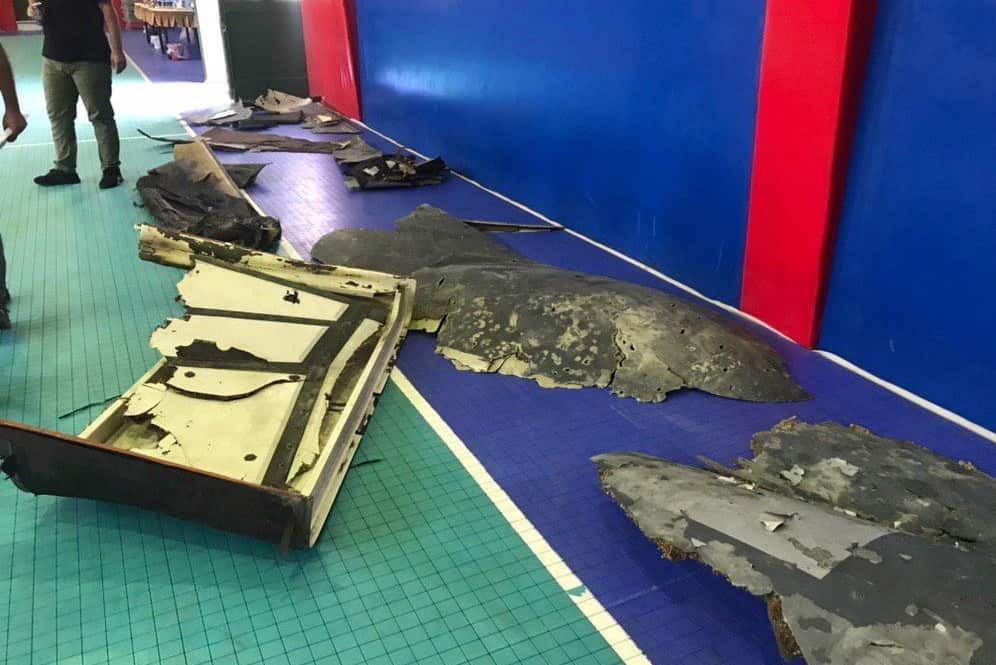 A handout photo made available by Iran's state TV official website shows the alleged wreckage of US drone RQ-4A.