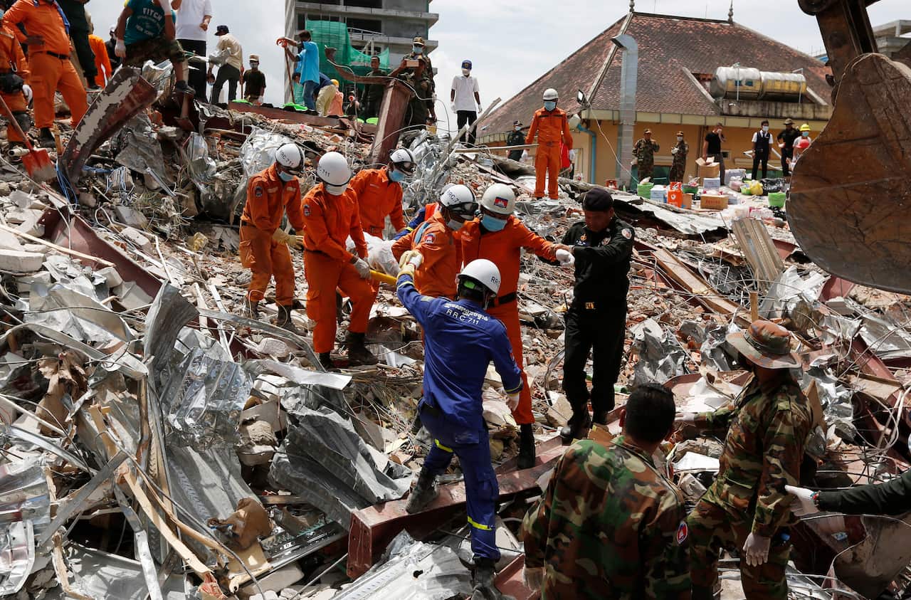 A new seven-storey building owned by a Chinese company, collapsed in Preah Sihanouk province, killing at least 18 workers.