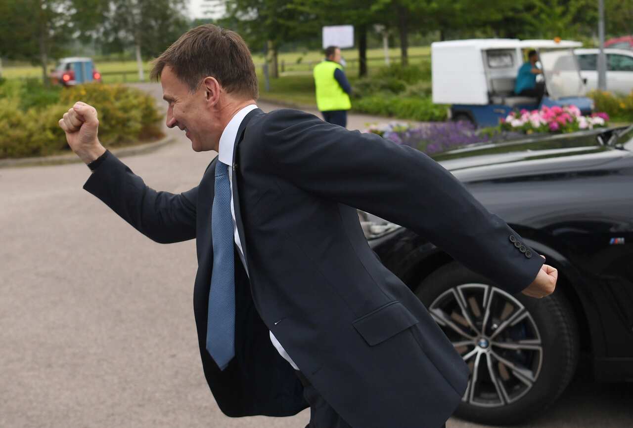 Jeremy Hunt arrives at a Conservative party leadership campaign hustings at Wyboston, Britain 13 July 2019