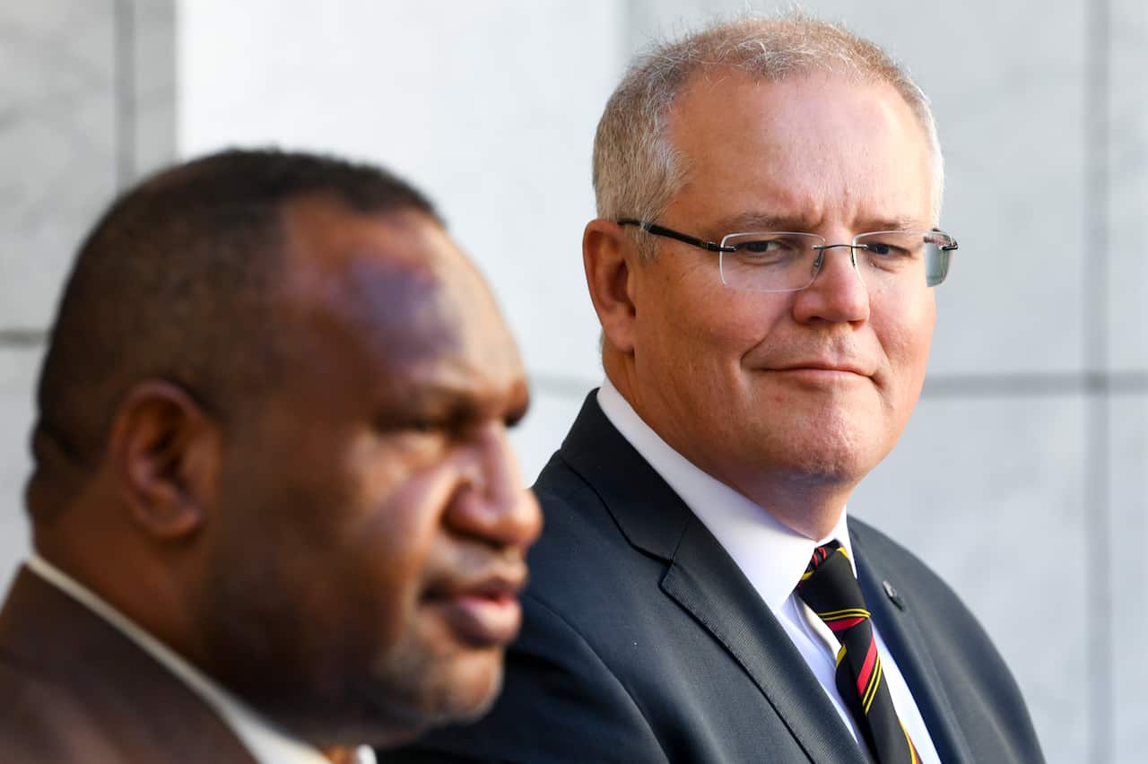 Prime Minister Scott Morrison and his PNG counterpart James Marape discussed the future of Manus Island in Canberra on Monday.