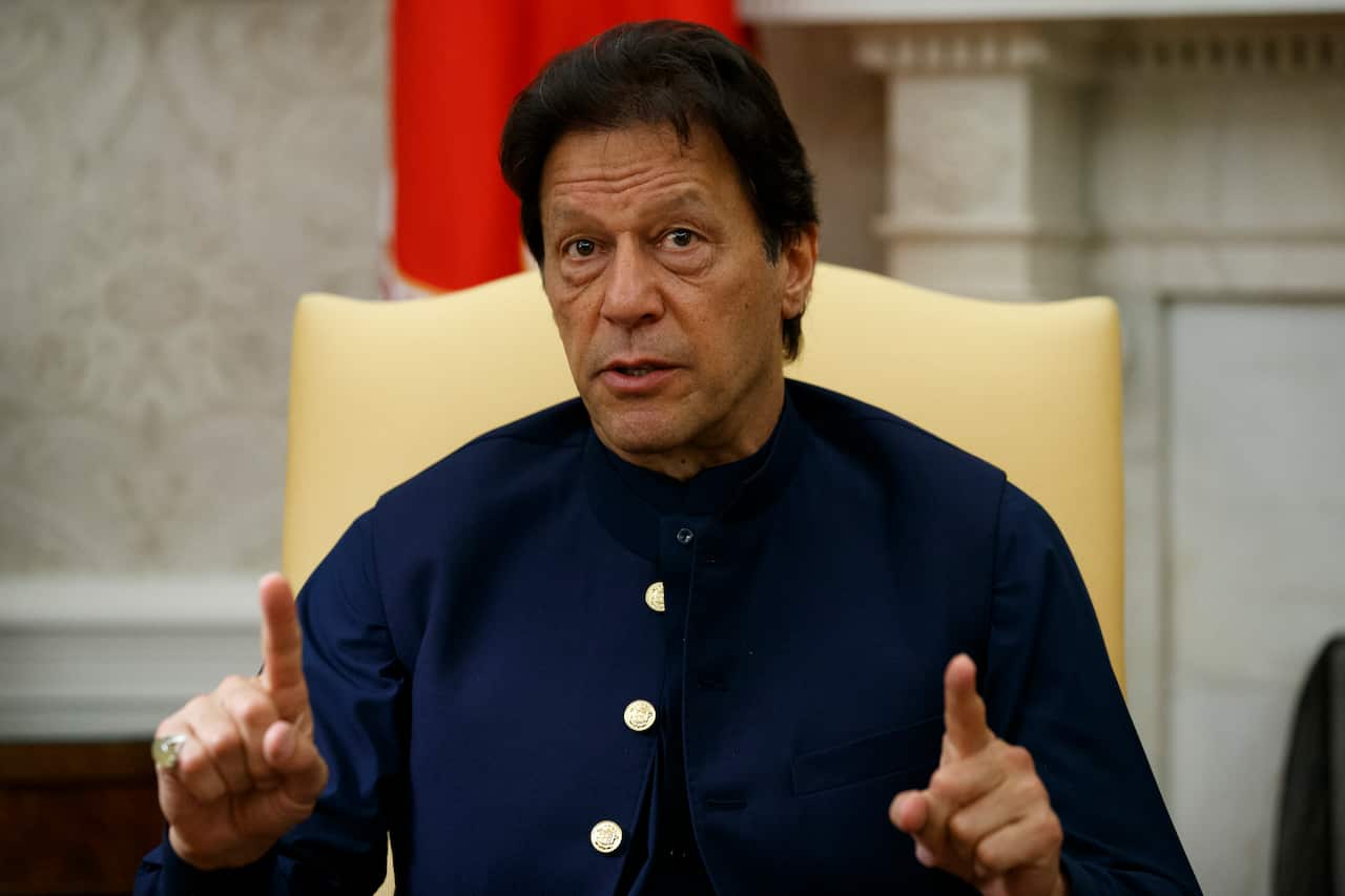 Pakistani Prime Minister Imran Khan speaks during a meeting with President Donald Trump in the Oval Office of the White House.