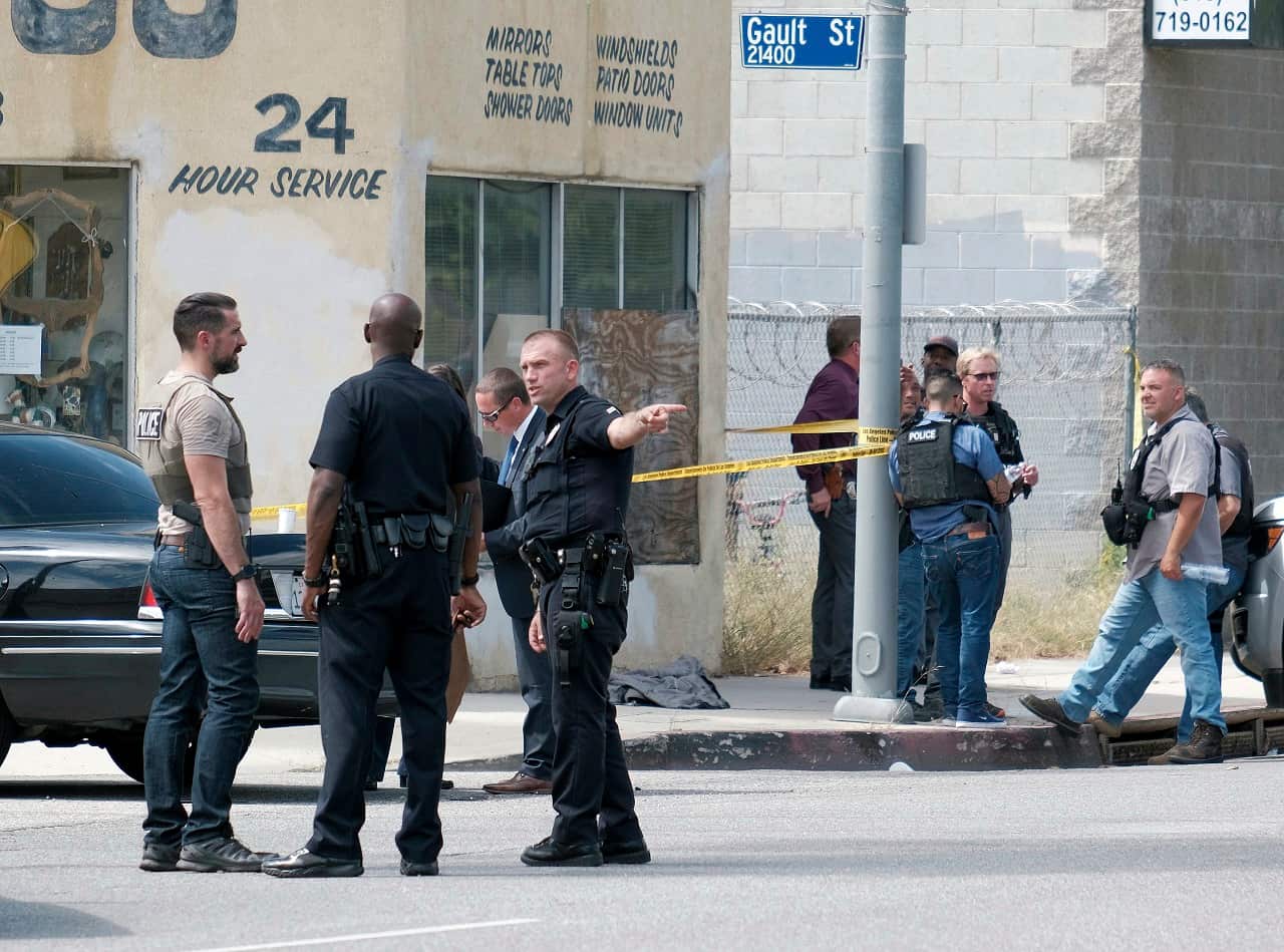 Police at the scene of the crime.
