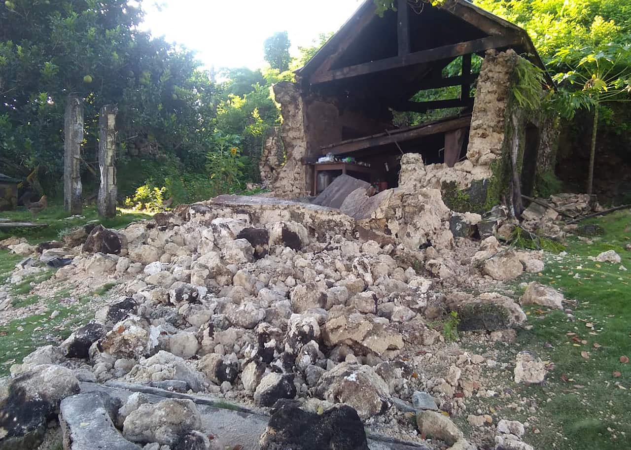 Damaged houses in Itbayat town, Batanes islands, northern Philippines.