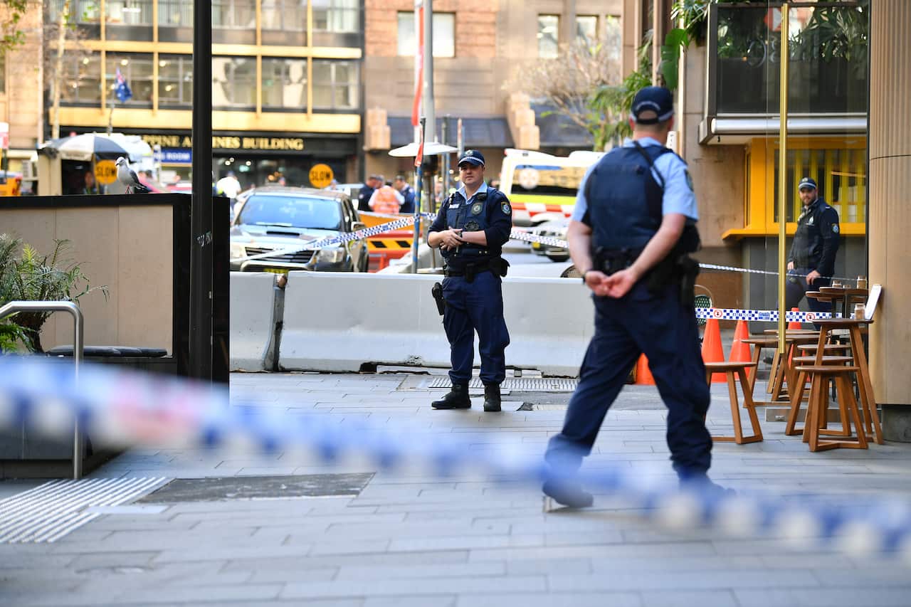 A crime scene was established near Wynyard station after good samaritans restrained the man accused of carrying out the stabbing attack.