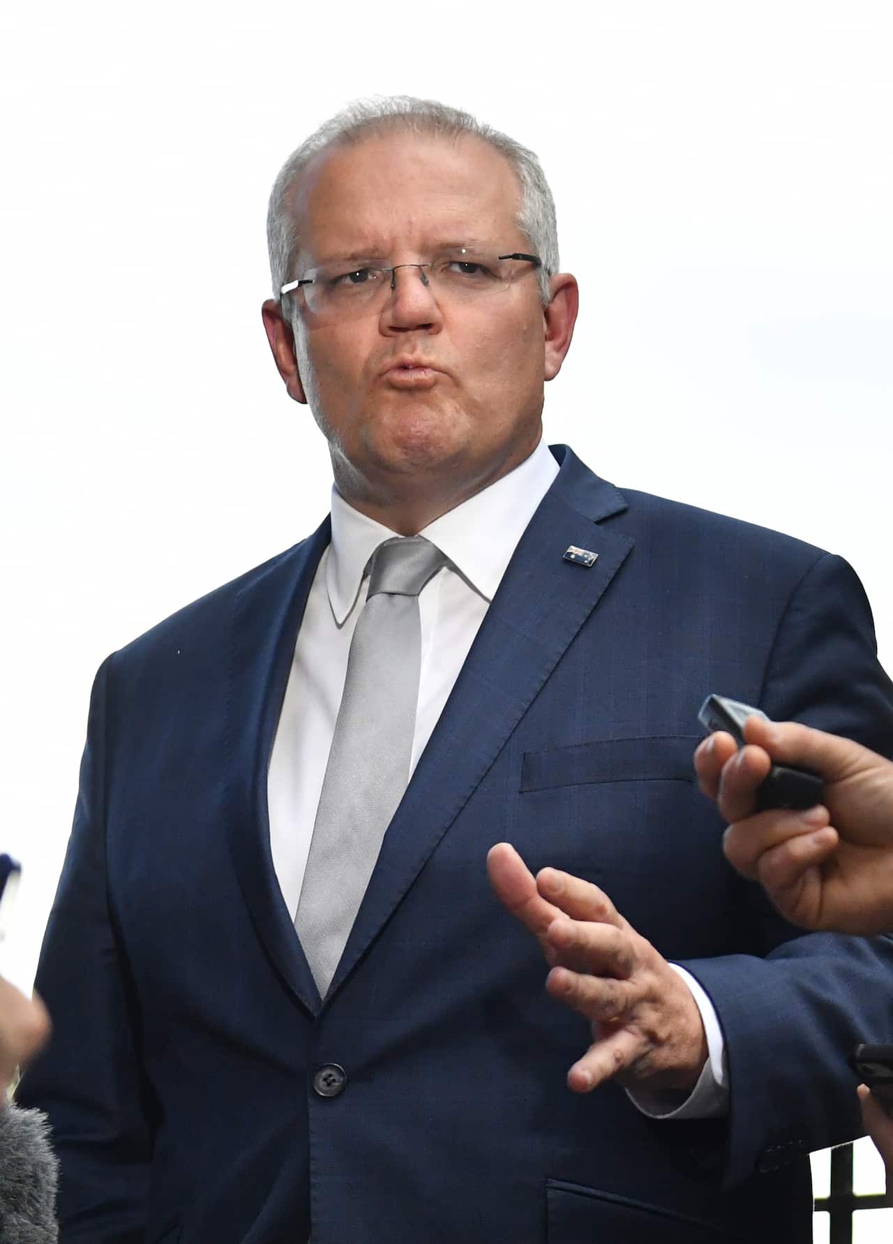 Prime Minister Scott Morrison speaks to reporters in New York. 