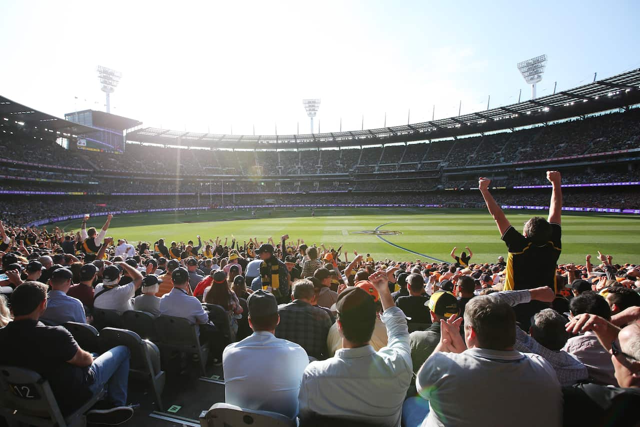 Fans during the 2019 AFL Grand Final at the MCG in Melbourne, Saturday, September 28, 2019.