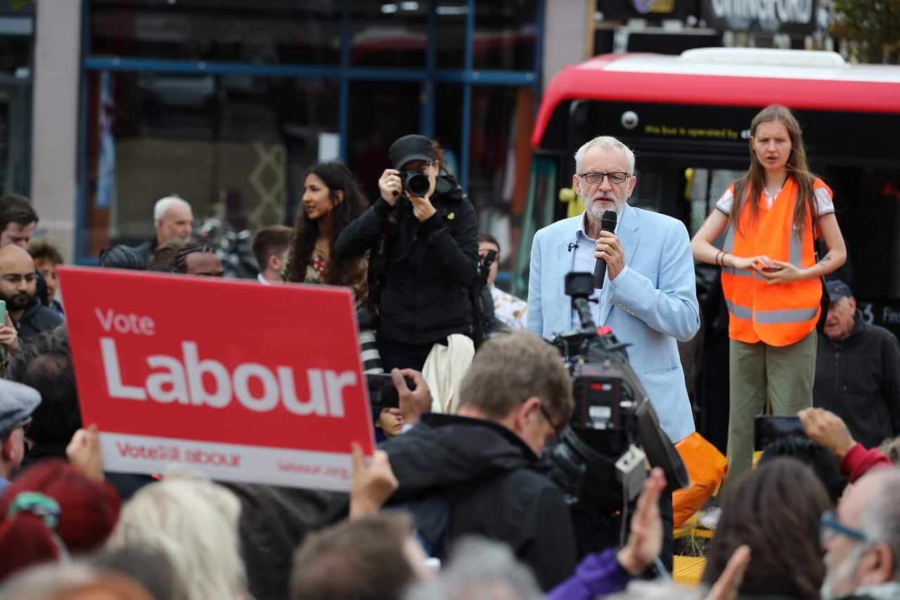 Labour leader Jeremy Corbyn speaking during a visit to Chingford on Wednesday.