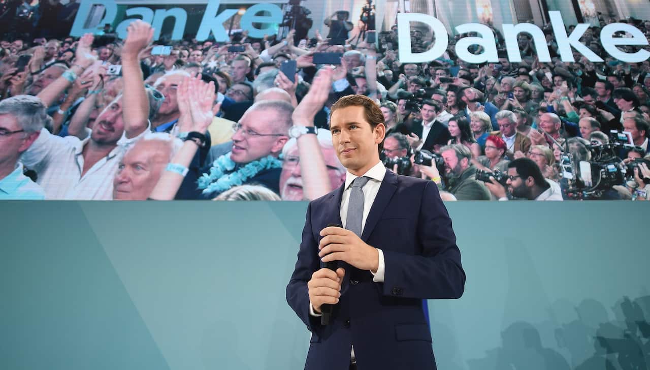 Sebastian Kurz, leader of Austrian People's Party (OeVP) addresses his supporters at an OeVP election party for the Austrian federal elections in Vienna.