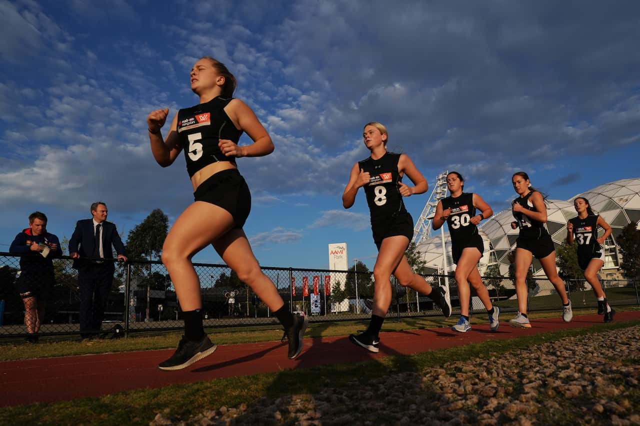 Isabel Dawes participates in the two kilometre time trial during the 2019 AFLW Draft Combine at the Holden Centre in Melbourne.