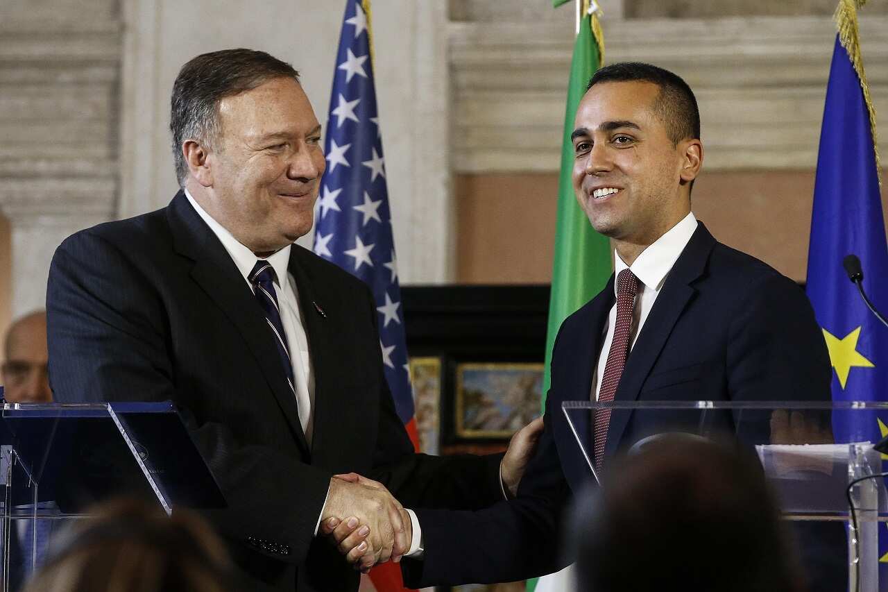 Italian Foreign Affairs Minister Luigi Di Maio (R) and US Secretary of State Mike Pompeo on Wednesday.