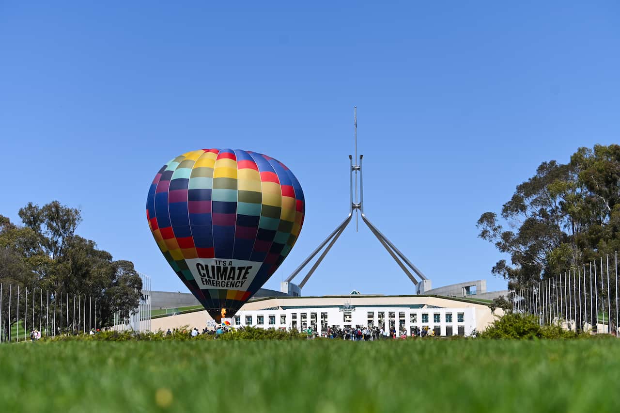 The climate emergency protest took place outside Parliament House.
