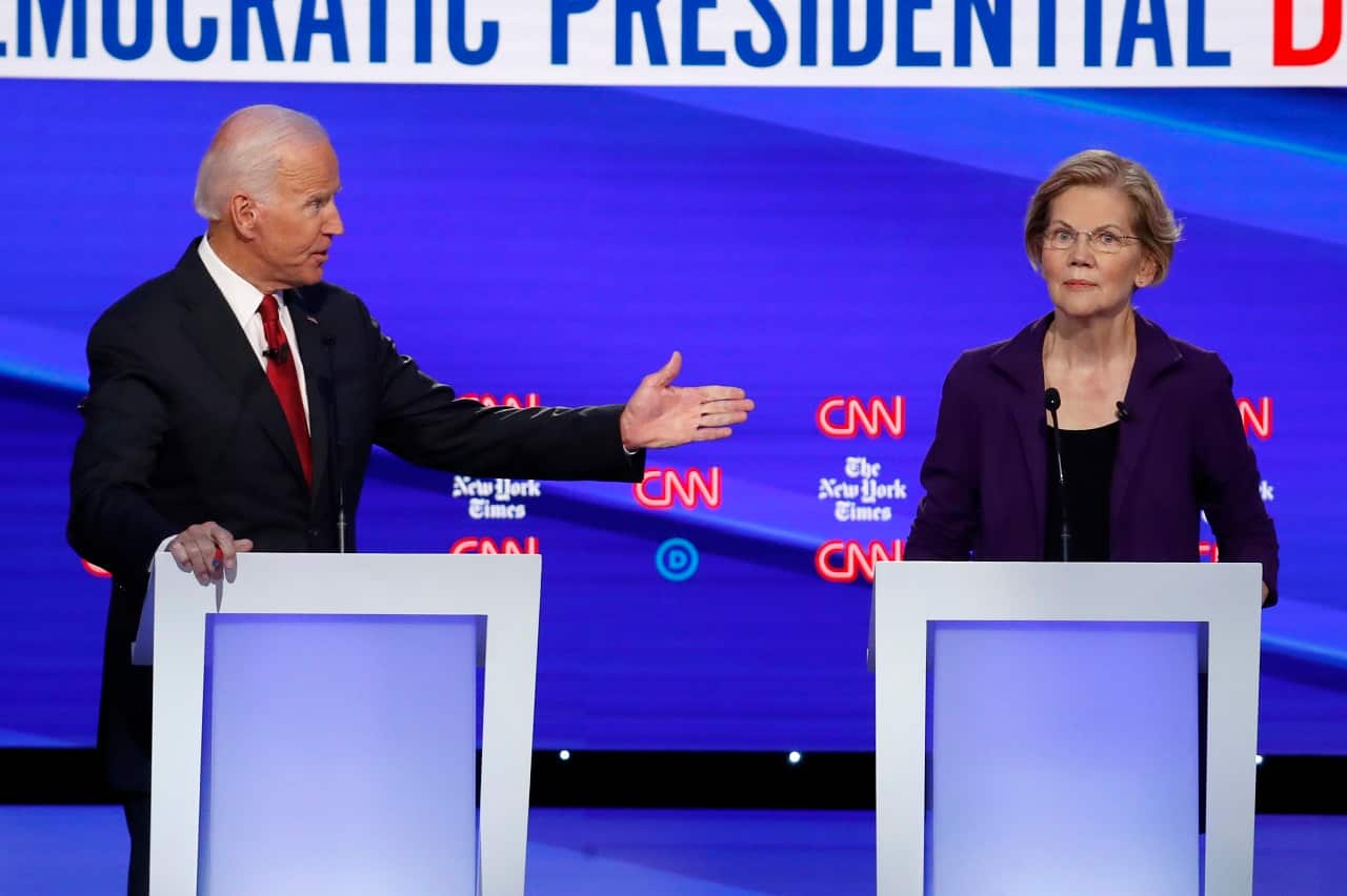 Democratic presidential candidates Joe Biden and Elizabeth Warren.