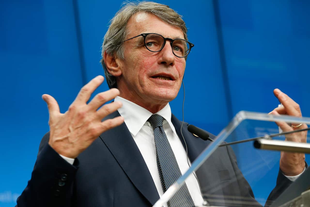 epa07927874 European Parliament President David Maria Sassoli during a Brexit summit in Brussels, Belgium, 17 October 2019. According to reports, the EU and the British government have reached a deal for Brexit.  EPA/JULIEN WARNAND