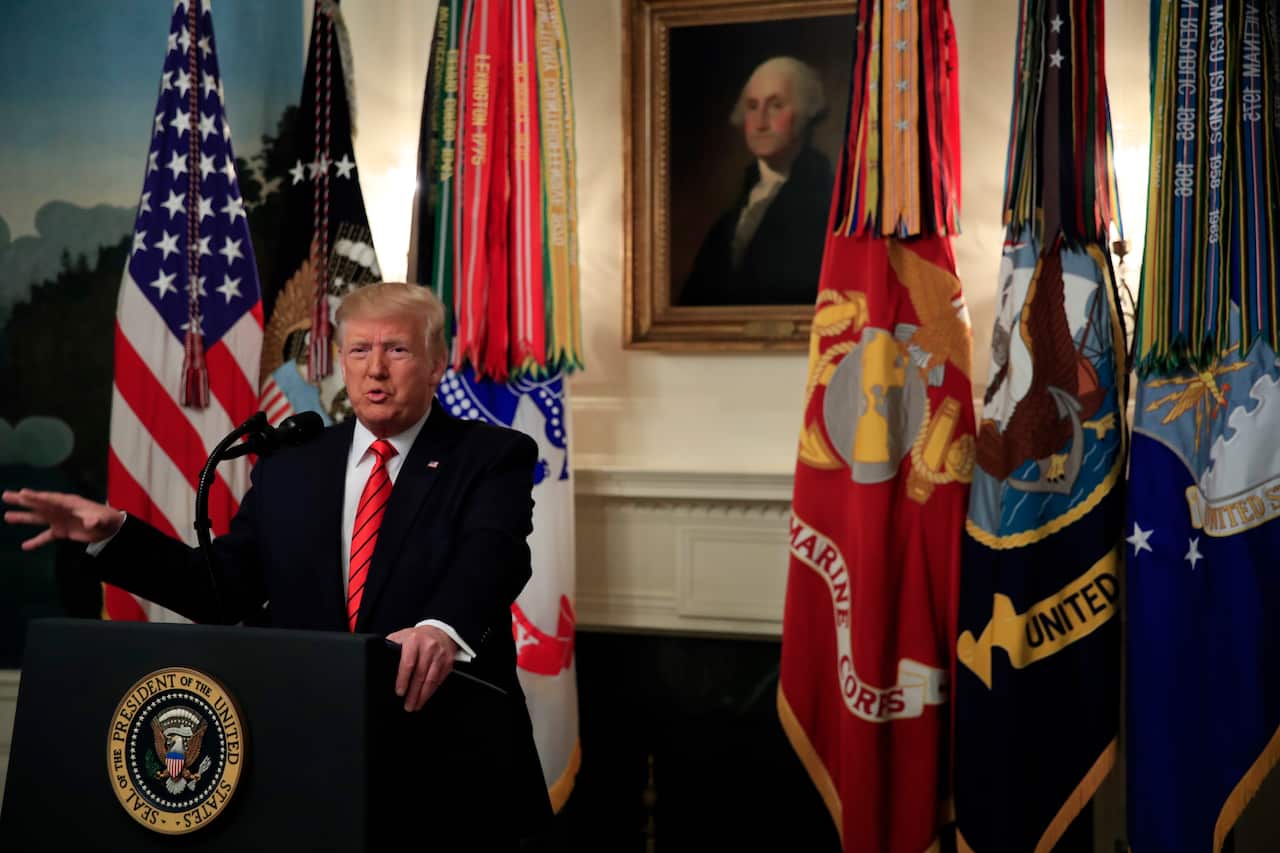 President Donald Trump spoke in the White House on Sunday.