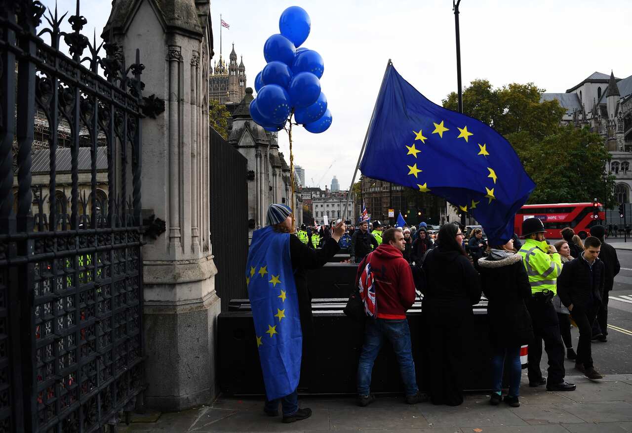 EU campaigners outside parliament in London, Britain.