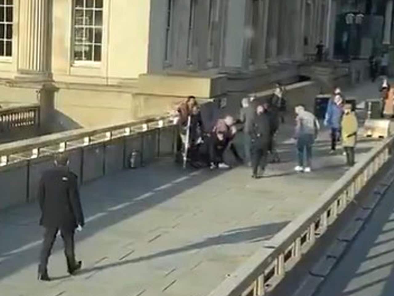 A crowd of people on London Bridge just after the attack.