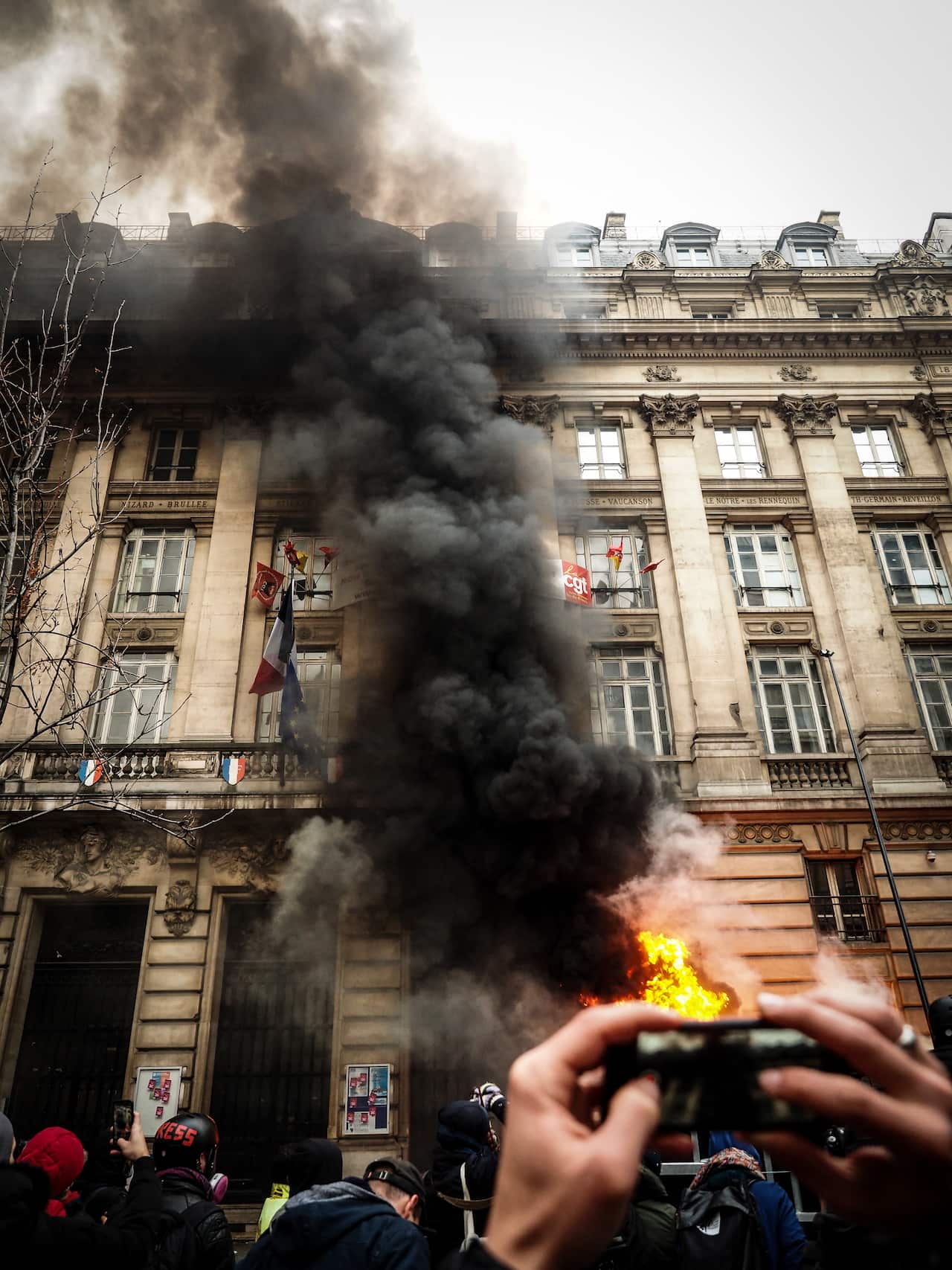 Protesters take part in a demonstration against the pensions overhauls.
