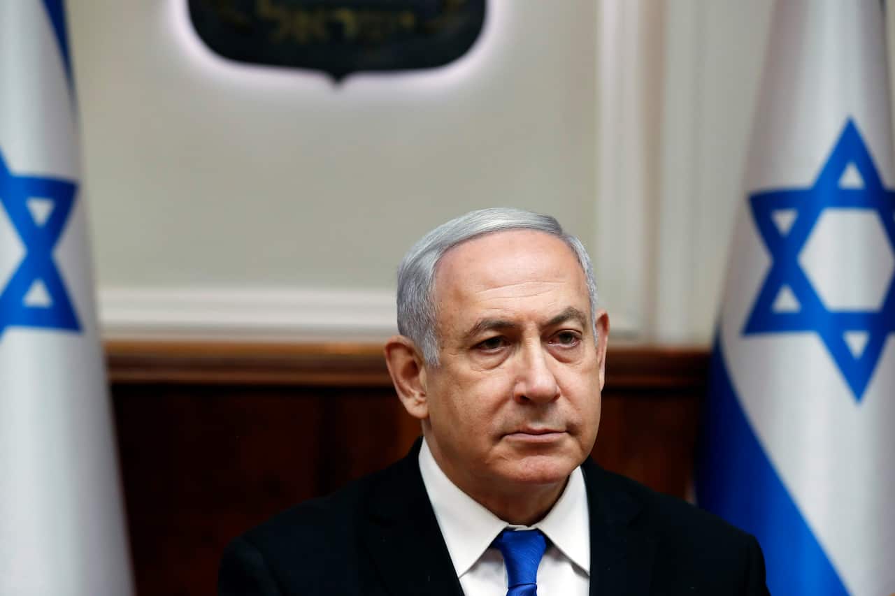 Israeli Prime Minister Benjamin Netanyahu attends the weekly cabinet meeting in Jerusalem.
