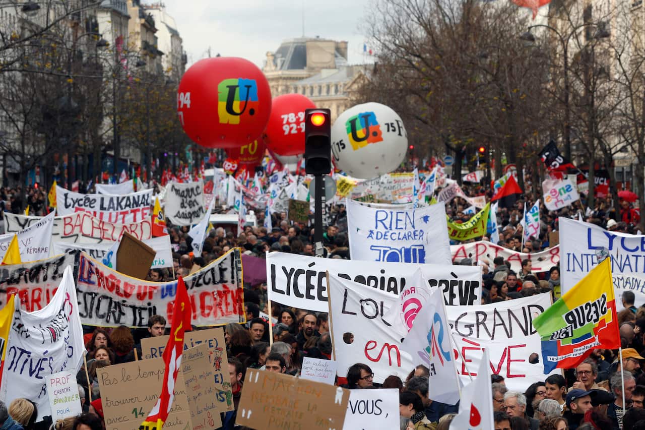 Protests broke out last month in response to President Emmanuel Macron's pension reforms.