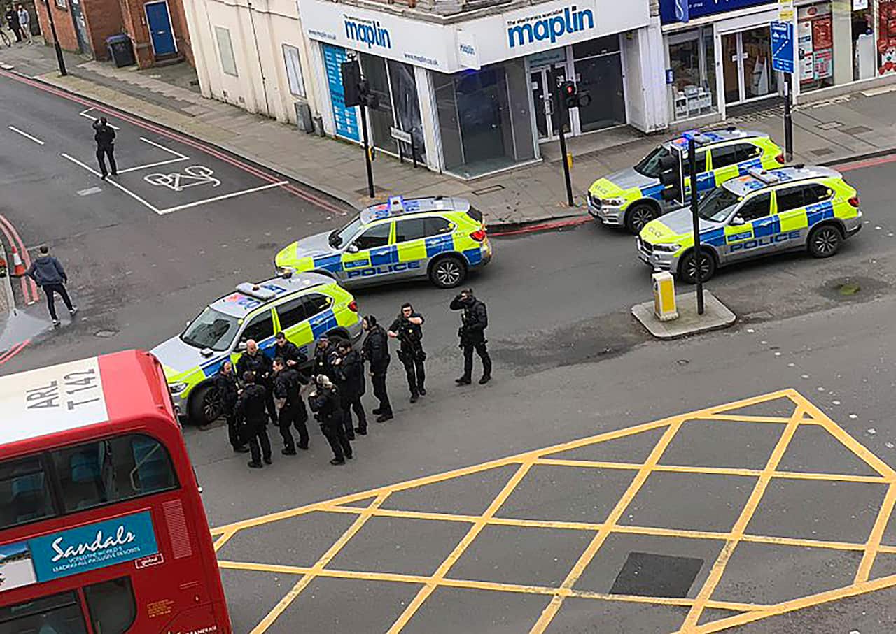 London's Metropolitan Police said it is investigating a terror-related incident after "a number of people" were stabbed and officers shot a man Sunday. 