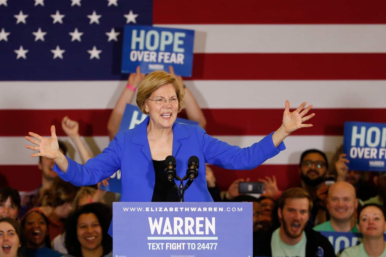 Democratic presidential candidate Senator Elizabeth Warren, speaks to supporters at a campaign rally in Des Moines, Iowa.
