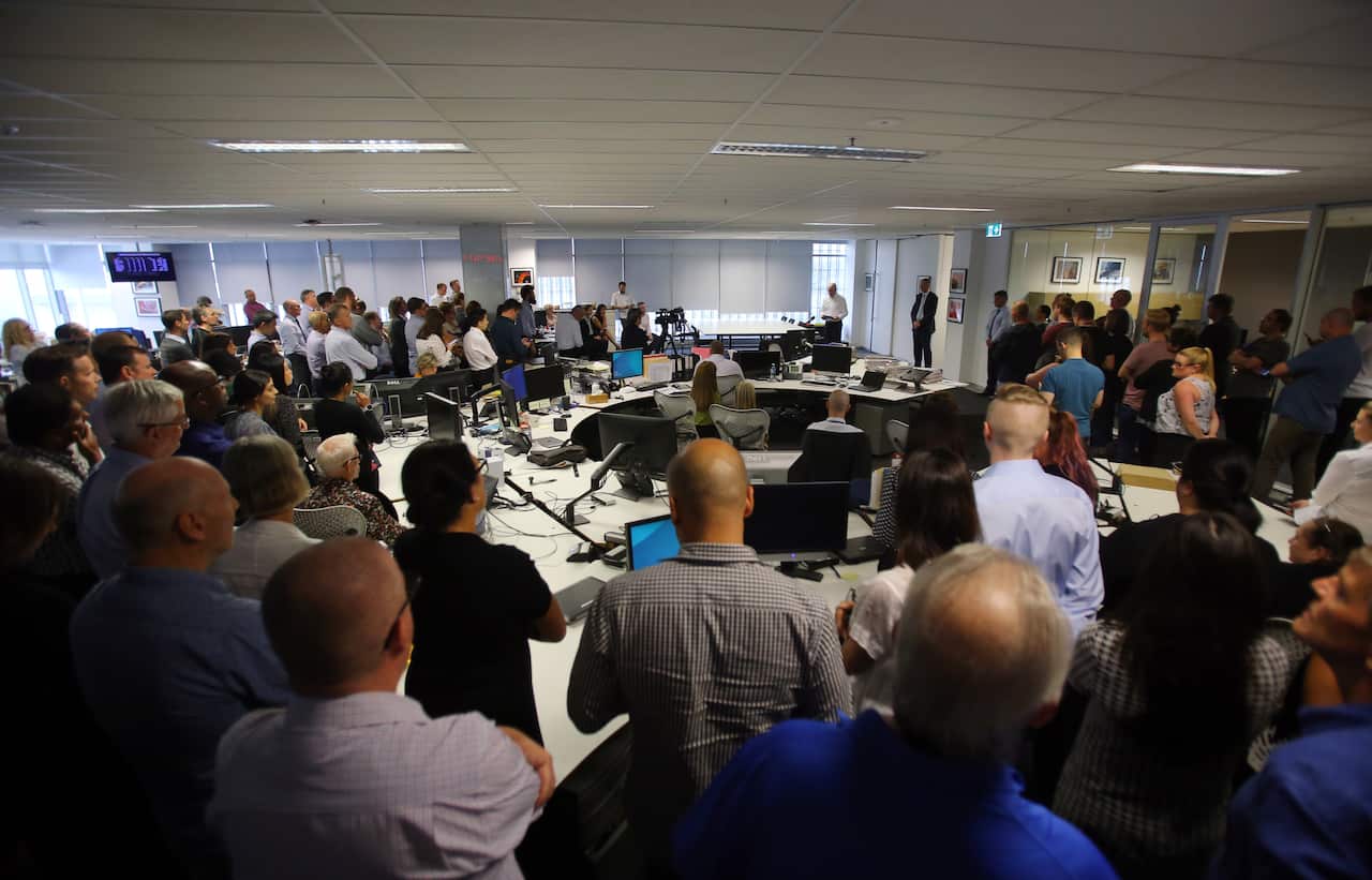 Chief Executive Officer of Australian Associated Press (AAP) Bruce Davidson makes an announcement at AAP head office in Sydney, Tuesday, March 3, 2020. (AAP Image/Steven Saphore) NO ARCHIVING