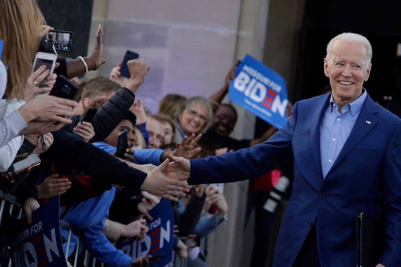 Joe Biden greets the crowd during a campaign rally.