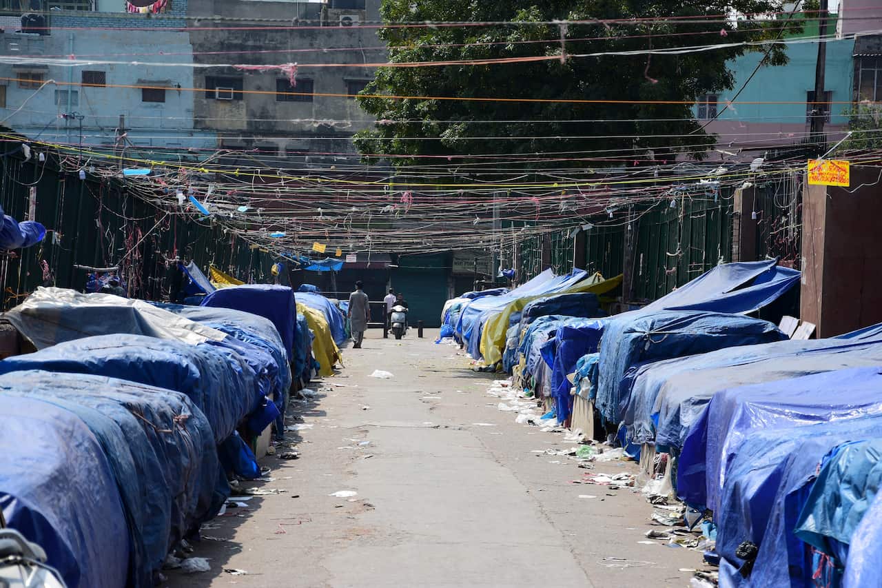 A deserted view of Jama Masjid market, during the first day of the Janata curfew.