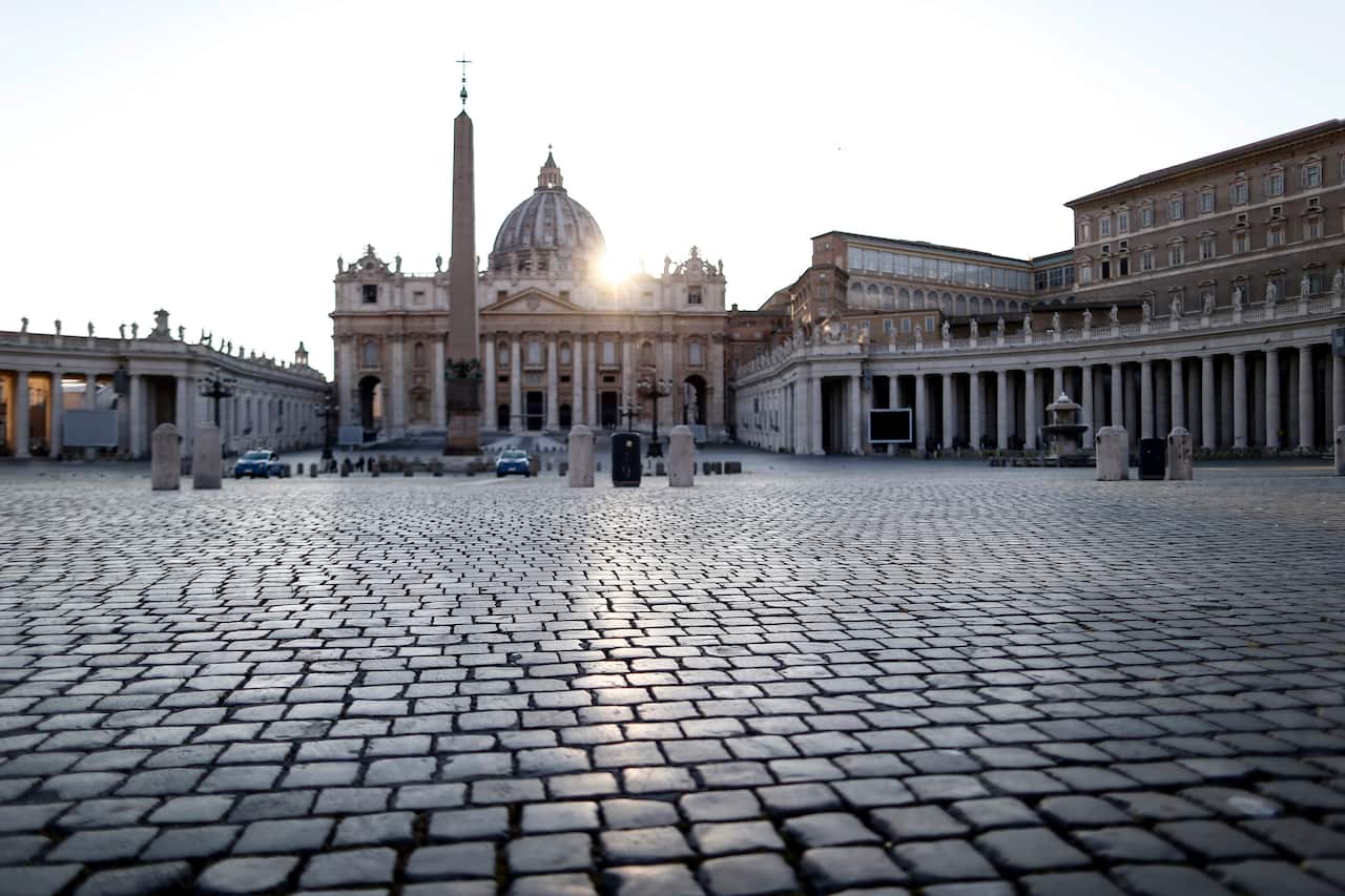 A deserted Saint Peter's Square in Rome on Good Friday.