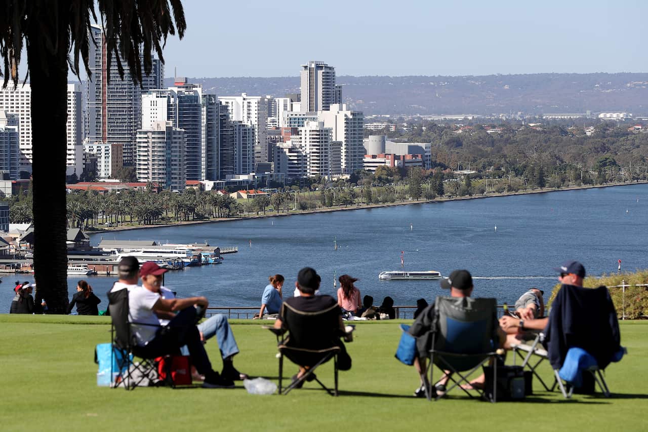 Members of the public gather in Kings Park in Perth on Friday.