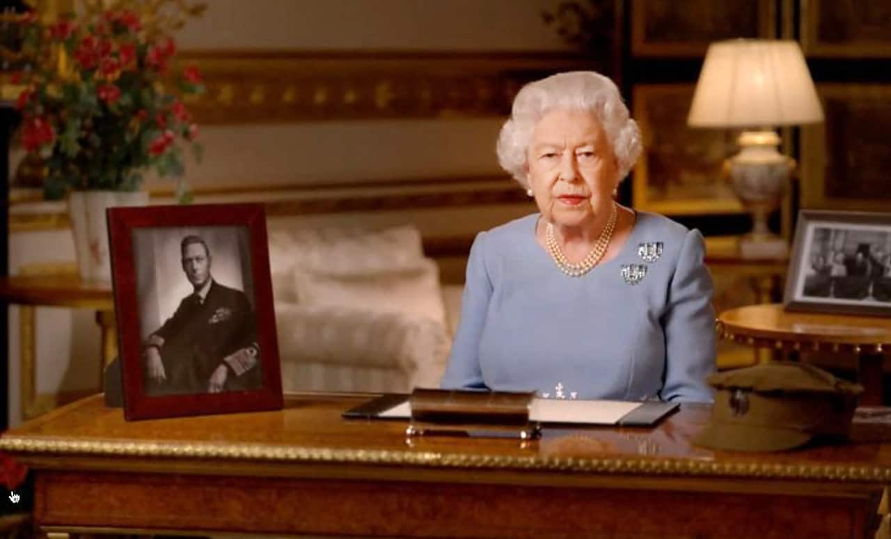 Britain's Queen Elizabeth II addresses the nation and the Commonwealth on the 75th anniversary of VE Day.