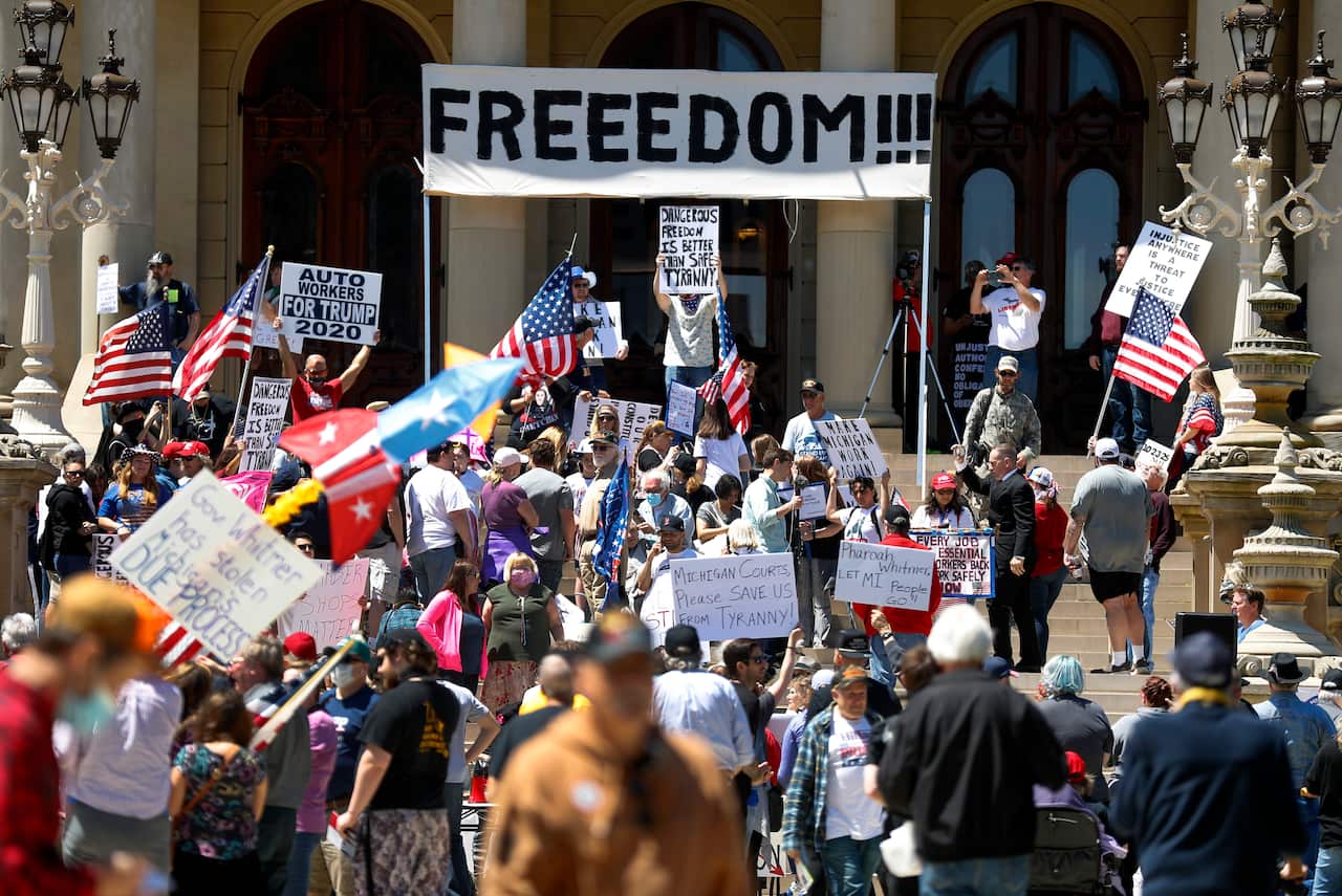 Barbers and hair stylists are protesting the states stay-at-home orders in Lansing, Michigan.