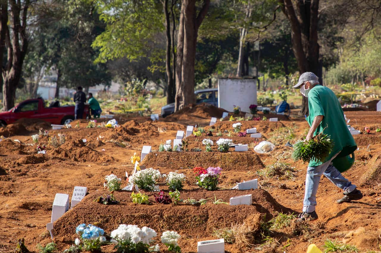 Collective burials at Vila Formosa Cemetery in Sao Paulo, Brazil.