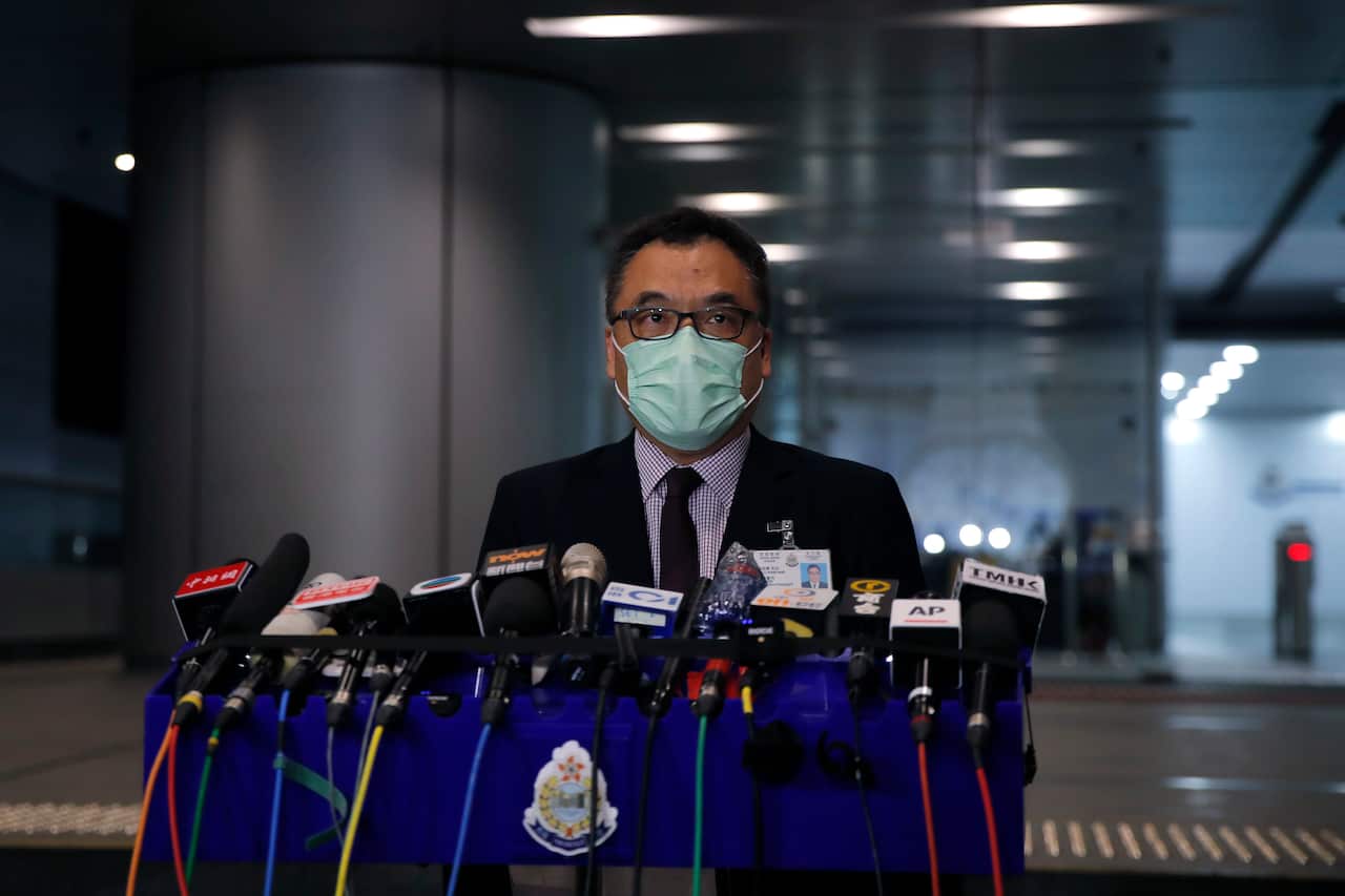 Senior Superintendent Li Kwai-wah, Hong Kong Police National Security Department, speaks about the arrests.
