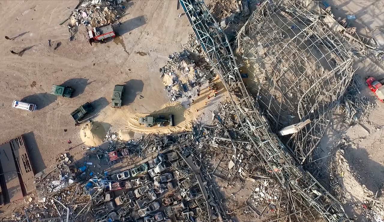 Drone footage of explosion site in the port of Beirut, Lebanon
