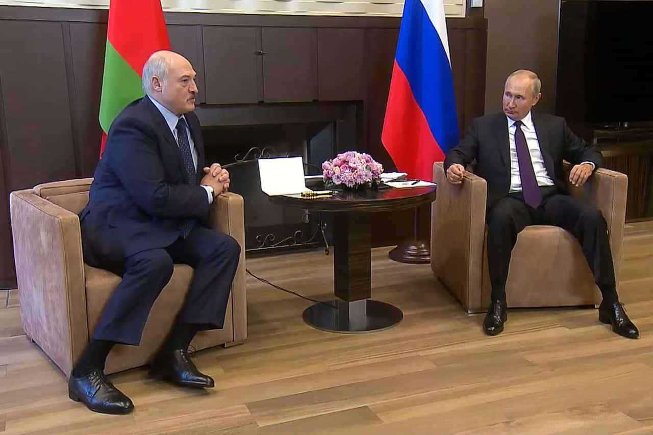 The pair met at Vladimir Putin’s residence in Sochi, the first foreign trip Alexander Lukashenko has made since protests began a month ago.