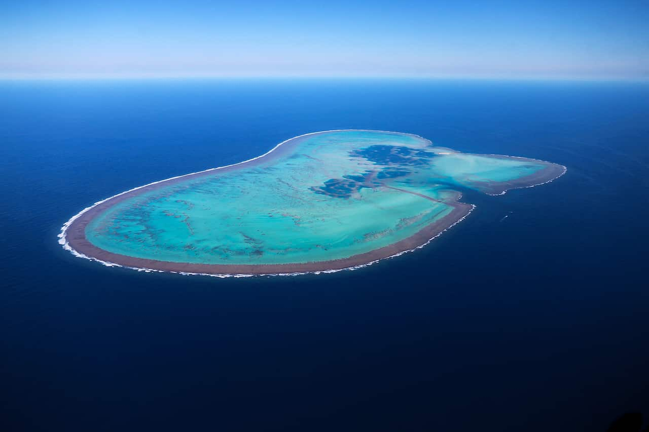 A view of Elizabeth Reef, part of the Lord Howe Marine Park, from an MRH-90 helicopter.