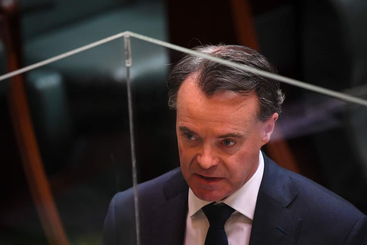 Victorian Opposition Leader Michael O’brien speaks during question time in the Legislative Assembly at the Victoria State Parliament, Melbourne, Tuesday, October 14, 2020. (AAP Image/James Ross) NO ARCHIVING