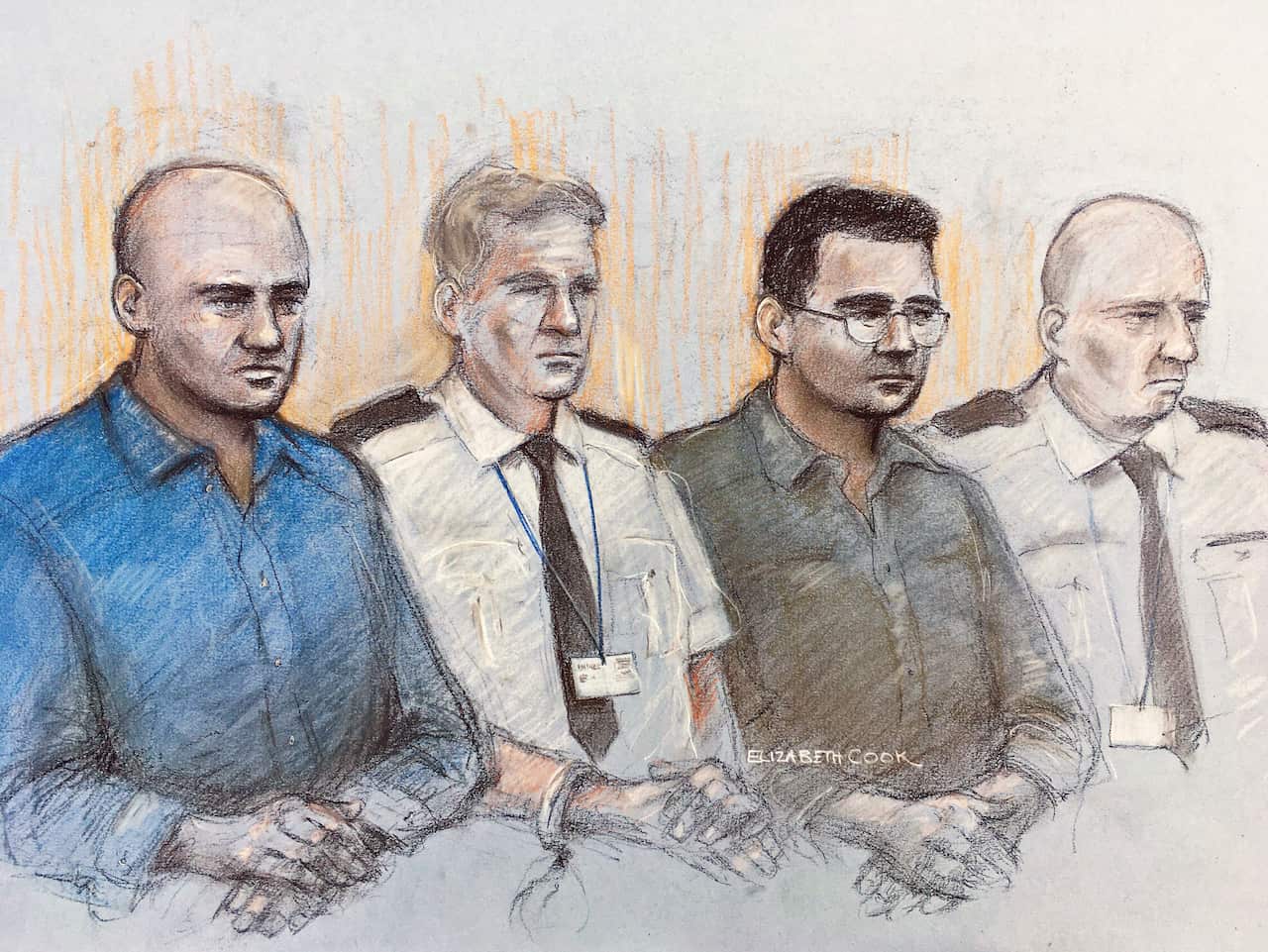 Gheorghe Nica, left, and Eamonn Harrison, right, at the Old Bailey in London.