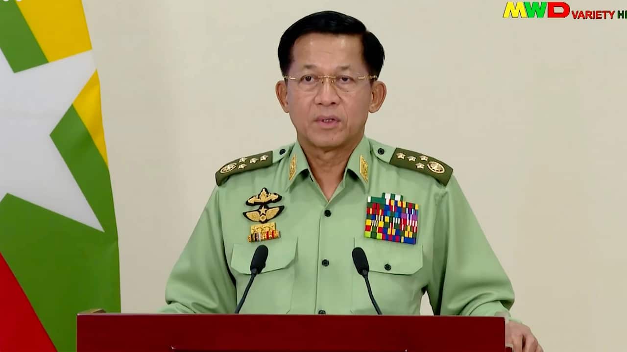 Myanmar Commander-in-Chief Senior General Min Aung Hlaing during his first speech to the nation since the coup.